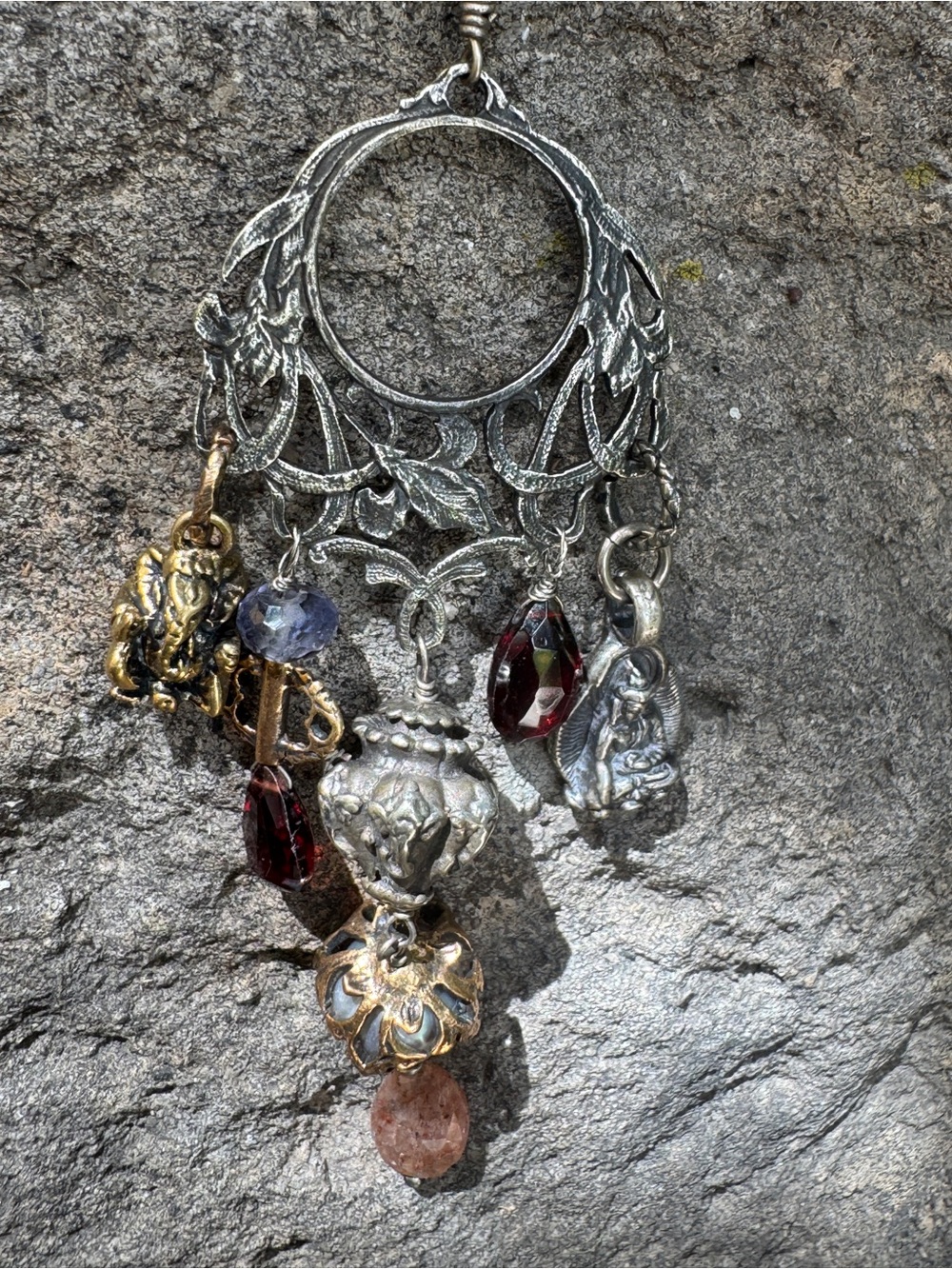 Artisan Multi-Charm Bohemian Pendant Necklace - Silver & Mixed Metal